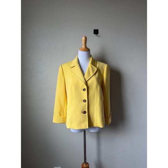 VTG Tahari Arthus S. Levine Yellow Blazer Sz 12 Career Business Office Teacher - Picture 5 of 6